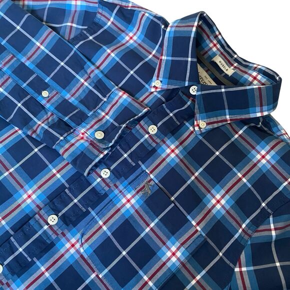 Abercrombie & Fitch Muscle Shirt Men S Plaid BlueRed Button Down Long Sleeve - Picture 1 of 10